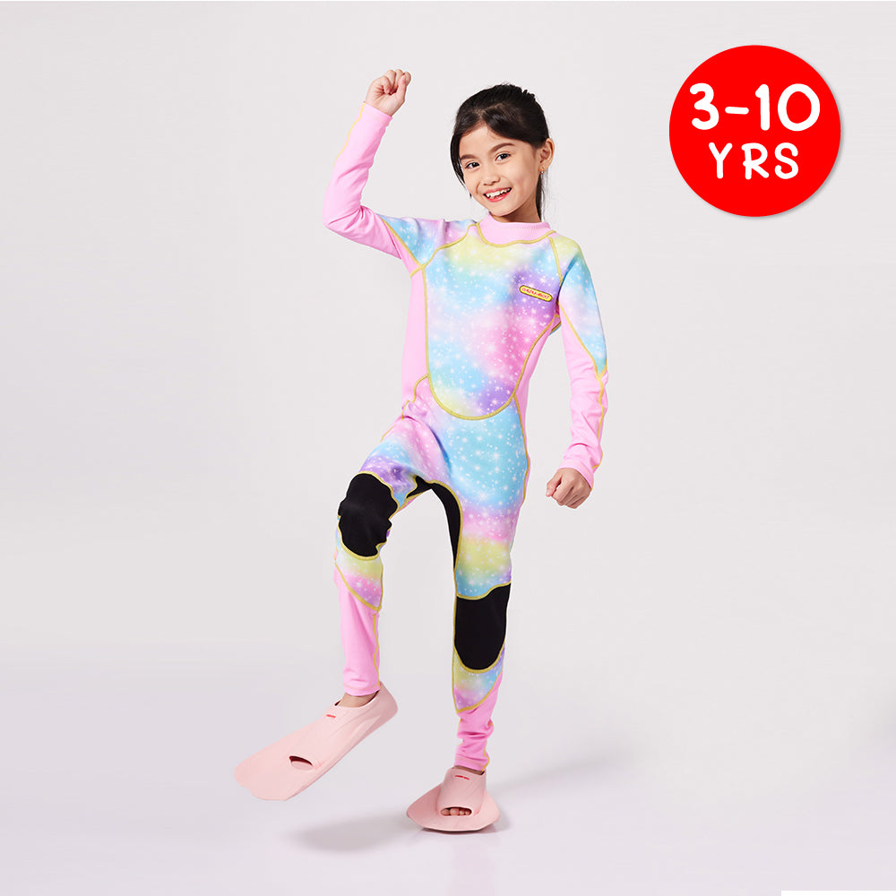 A girl wearing a pait of the Silicone Pink Swim Fins
