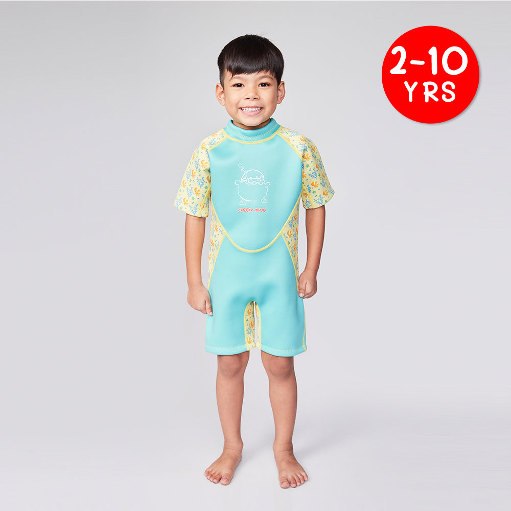 Kiddies Toddler Thermal Swimsuit UPF50+ Green Coral_2mm Neoprene Swimsuit Front View