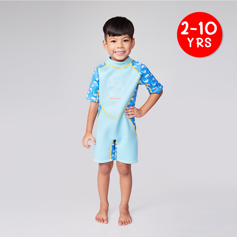 Kiddies Toddler Thermal Swimsuit UPF50+ Blue Shark_Shark Swimwear Front View