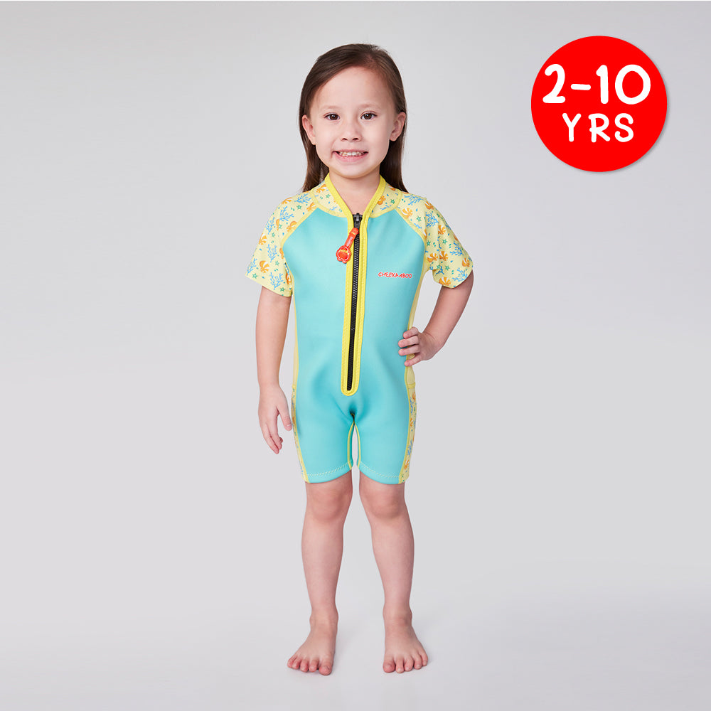 Wobbie Toddler Thermal Swimsuit UPF50+ Green Coral_Cute One Piece Swimwear Front View