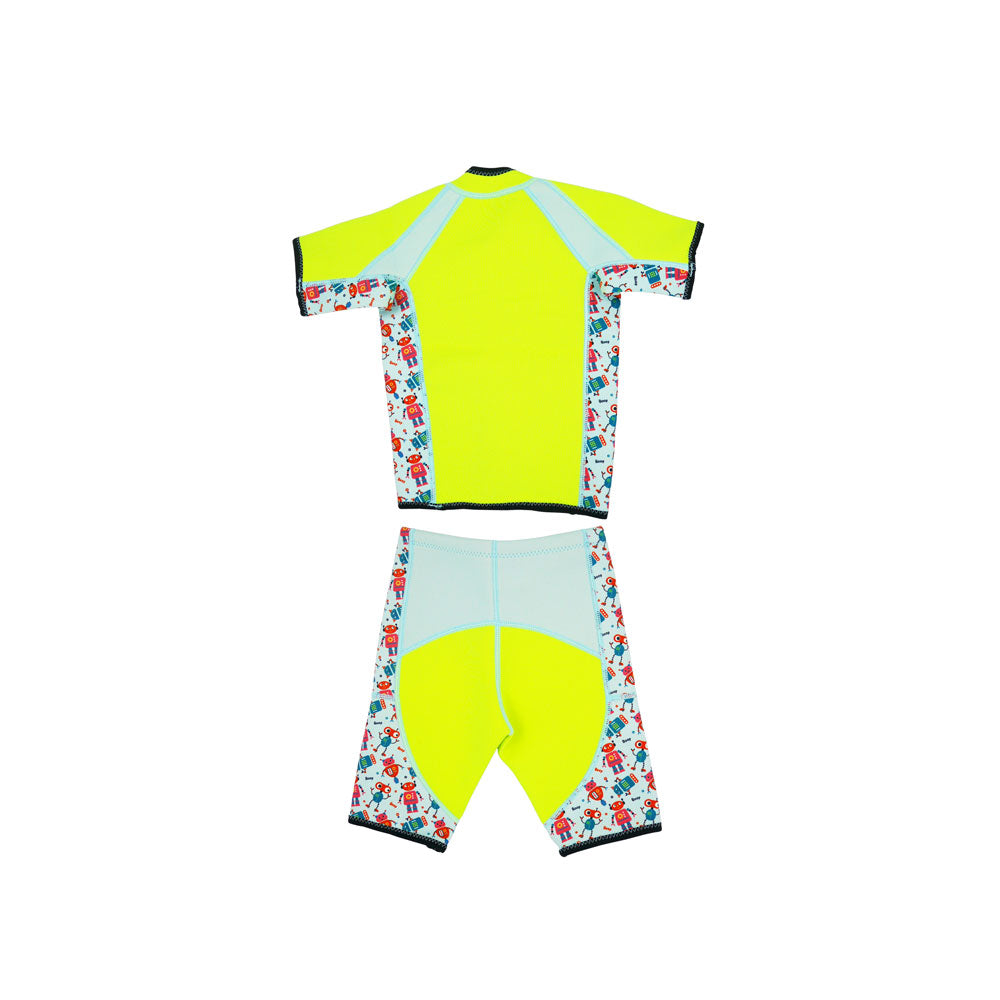 Twinwets Toddler Thermal Swimsuit UPF50+ Green Robot_Swimsuit for Beach Back View