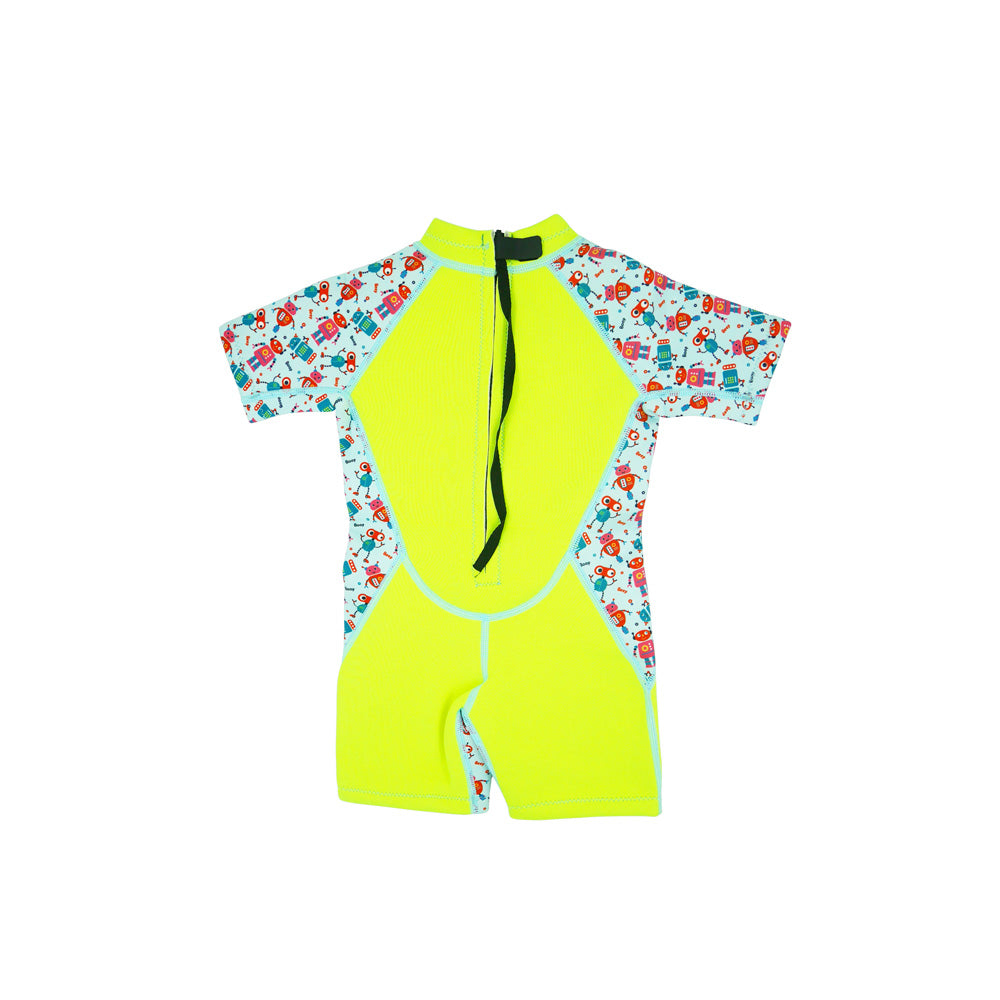 Kiddies Toddler Thermal Swimsuit UPF50+ Green Robot_Comfy Swimwear Back View