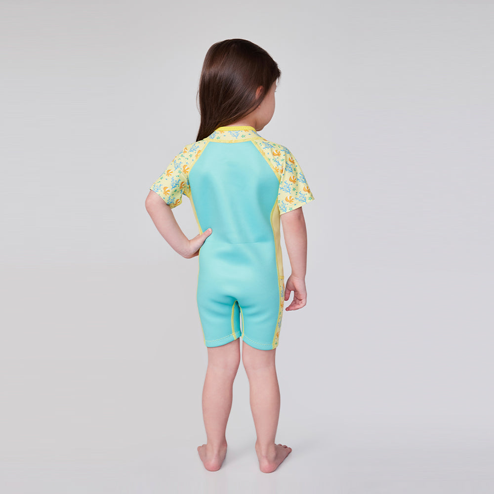 Wobbie Toddler Thermal Swimsuit UPF50+ Green Coral_Back View