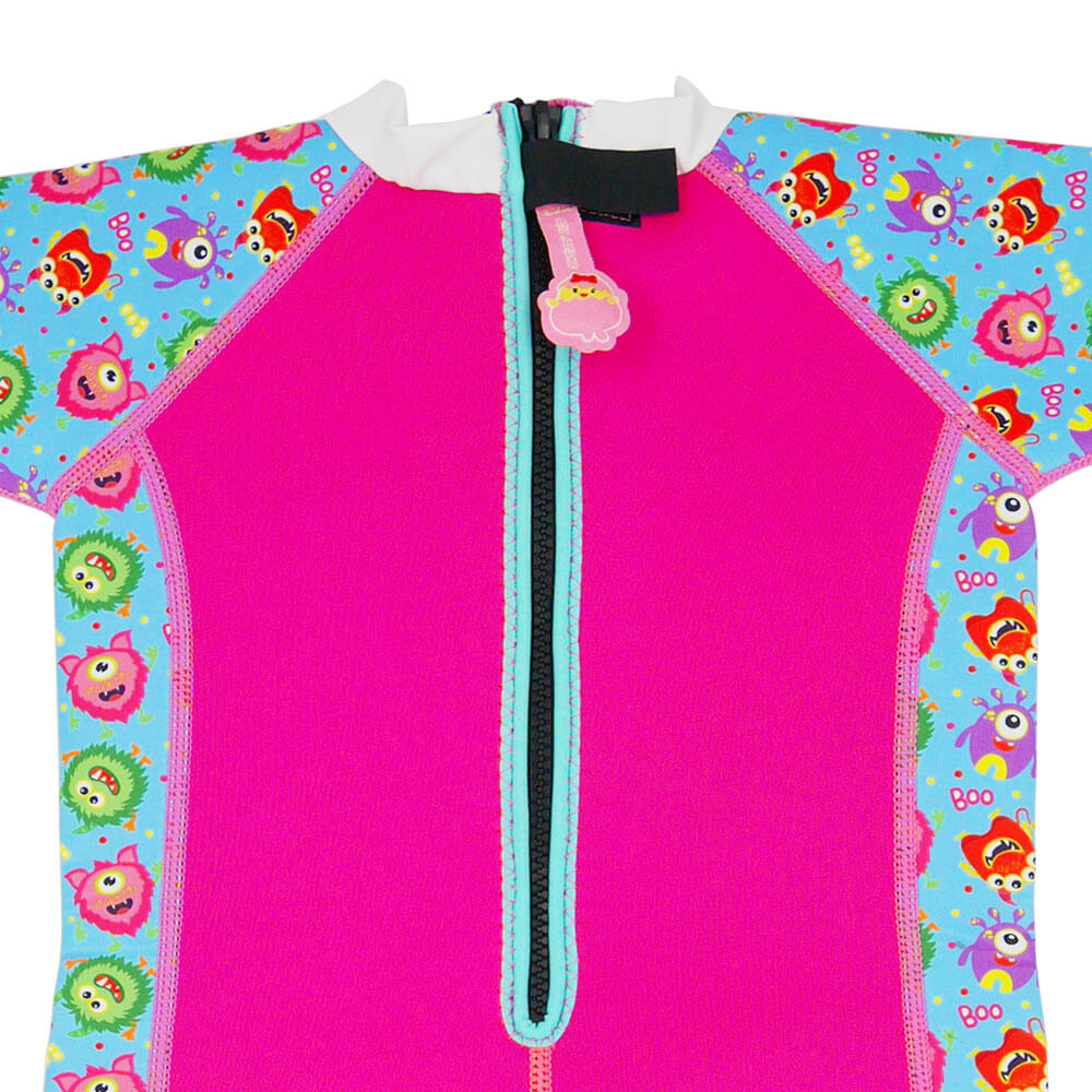 Warmiebabes Baby & Toddler Thermal Swimsuit UPF50+ Pink Monster_Pink Swimming Suit