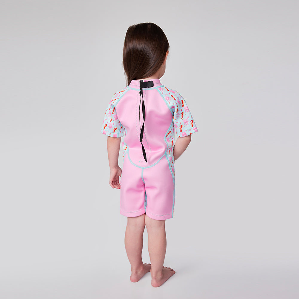 Kiddies Toddler Thermal Swimming Suit UPF50+ Pink Jellyfish_Jellyfish Swimsuit Back View