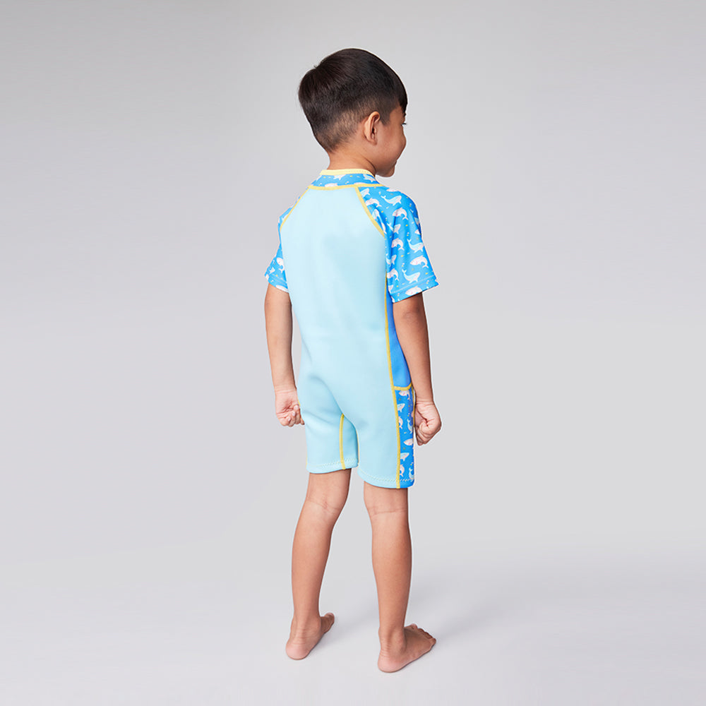 Wobbie Toddler Thermal Swimsuit UPF50+ Blue Shark_Back View