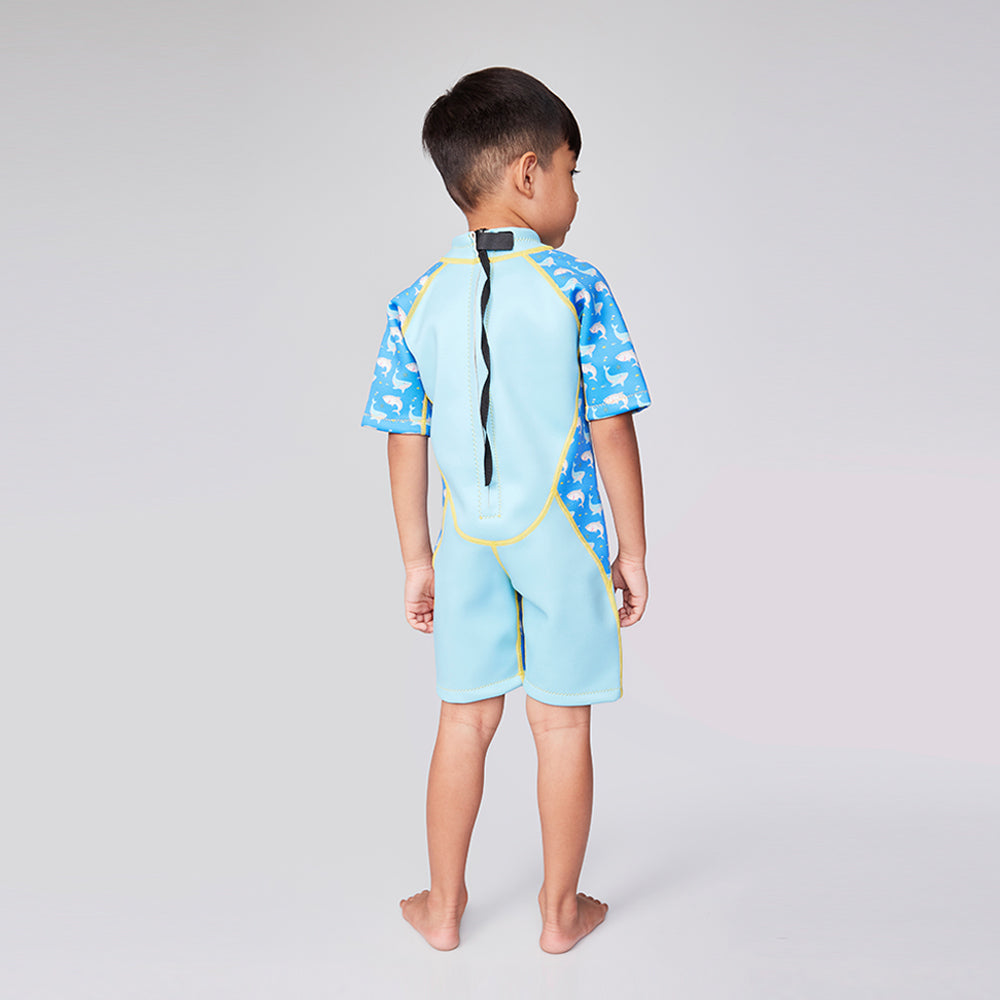 Kiddies Toddler Thermal Swimming Suit UPF50+ Blue Shark_Back View