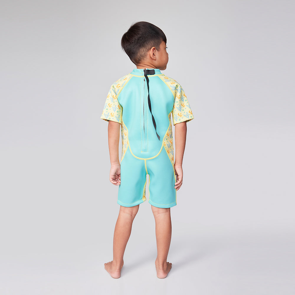 Kiddies Toddler Thermal Swimwear UPF50+ Green Coral_Back View