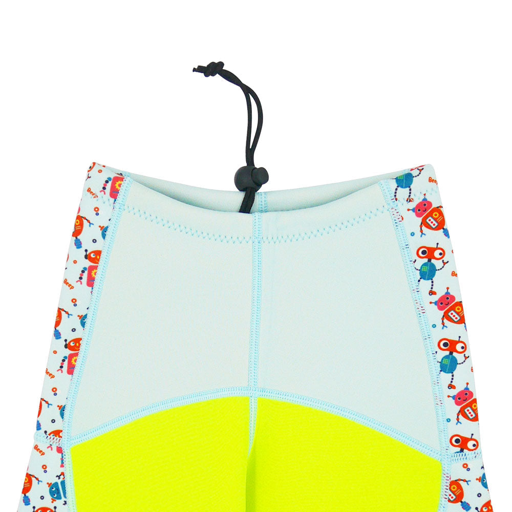 Twinwets Toddler Thermal Swimsuit UPF50+ Green Robot_Shorts with Adjustable Fit