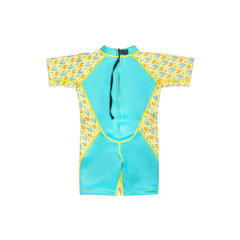 Kiddies Toddler Thermal Swimsuit UPF50+ Green Coral_2mm Neoprene Swimsuit with Back Zipper