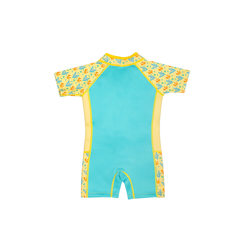 Wobbie Toddler Thermal Swimming Suit UPF50+ Green Coral Back View