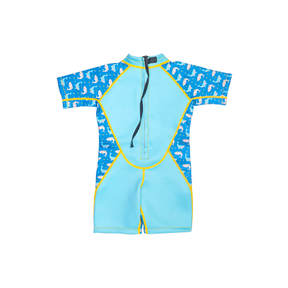 Kiddies Toddler Thermal Swimsuit UPF50+ Blue Shark_Back View