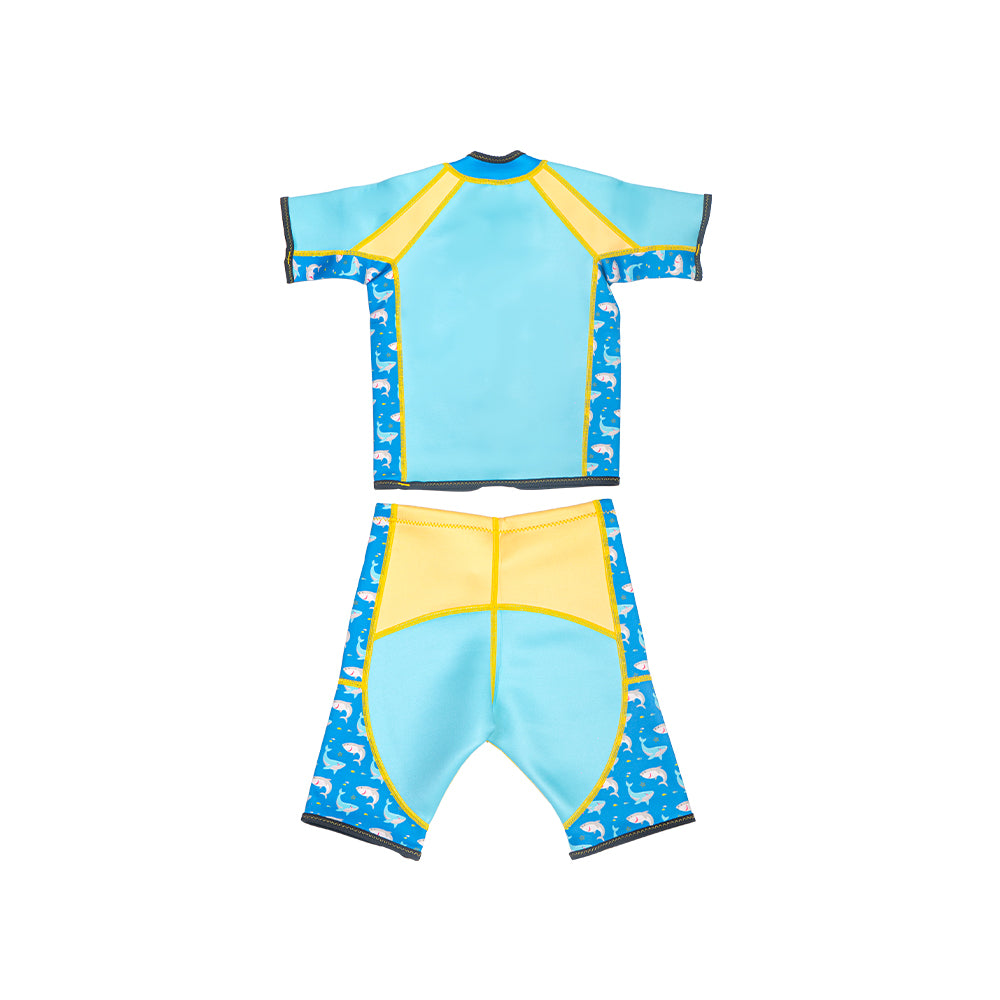 Twinwets Toddler Thermal Swimsuit UPF50+ Blue Shark_Two Piece Blue Bathing Suit Back View