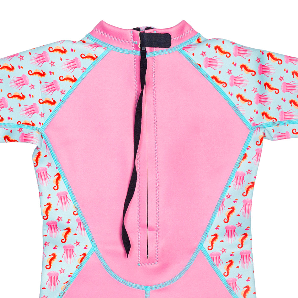 Kiddies Toddler Thermal Bathing Suit UPF50+ Pink Jellyfish_Back Zipper Close-Up
