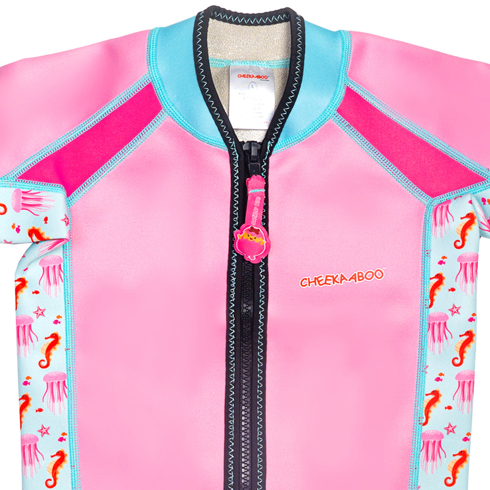 Twinwets Toddler Thermal Bathing Suit UPF50+ Pink Jellyfish_Matching Swimsuit Front Zipper Close-Up