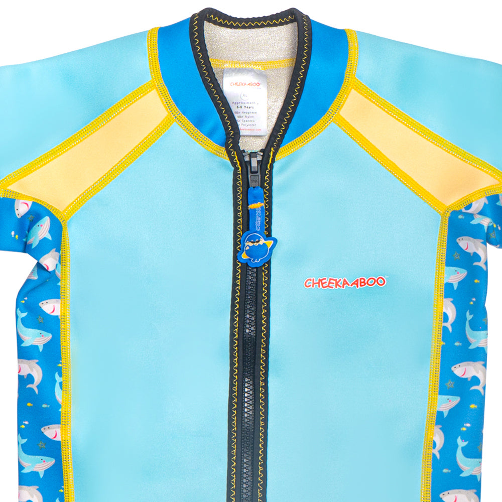 Twinwets Toddler Thermal Swimsuit UPF50+ Blue Shark_Front Zipper Close Up