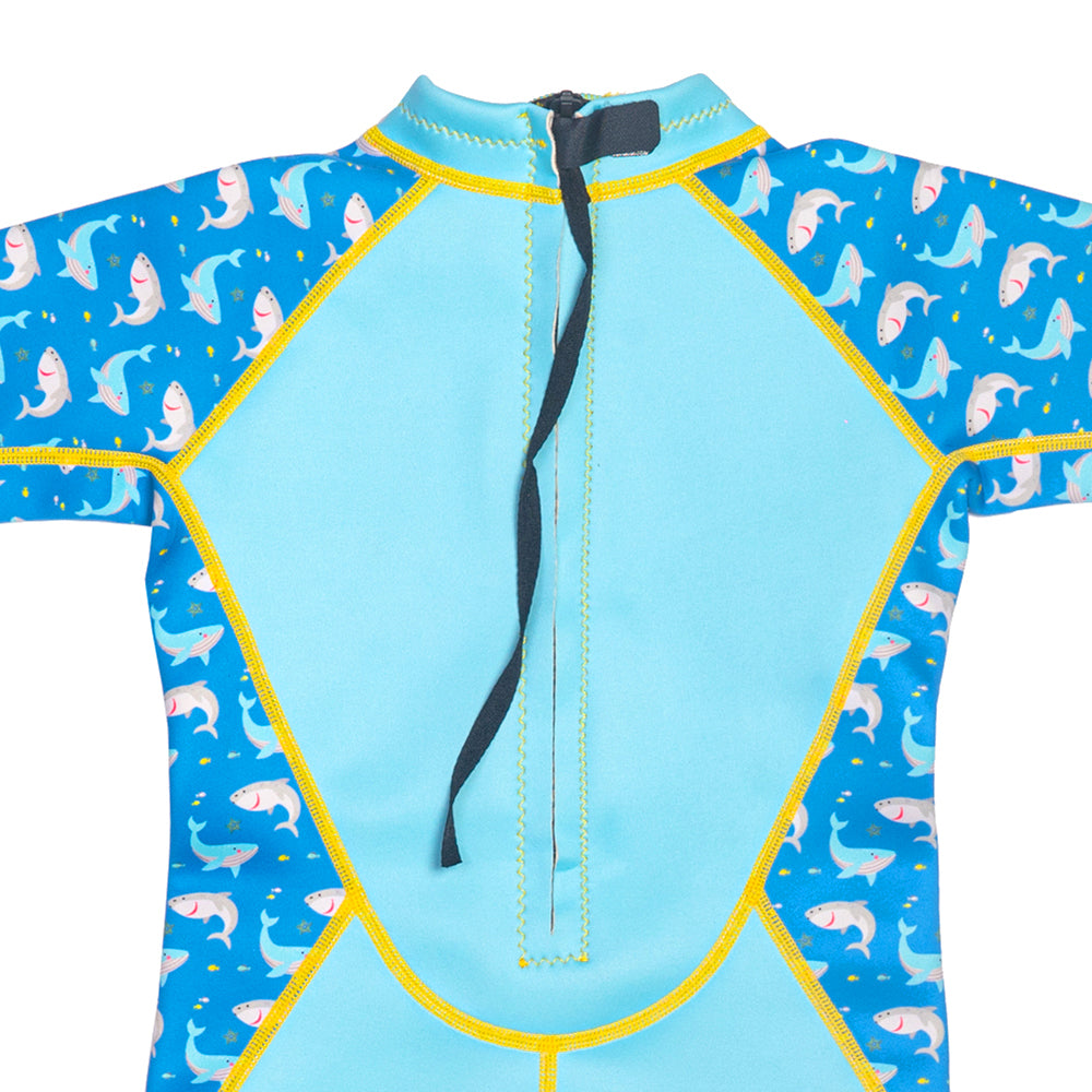 Kiddies Toddler Thermal Swimsuit UPF50+ Blue Shark_Back View Close Up