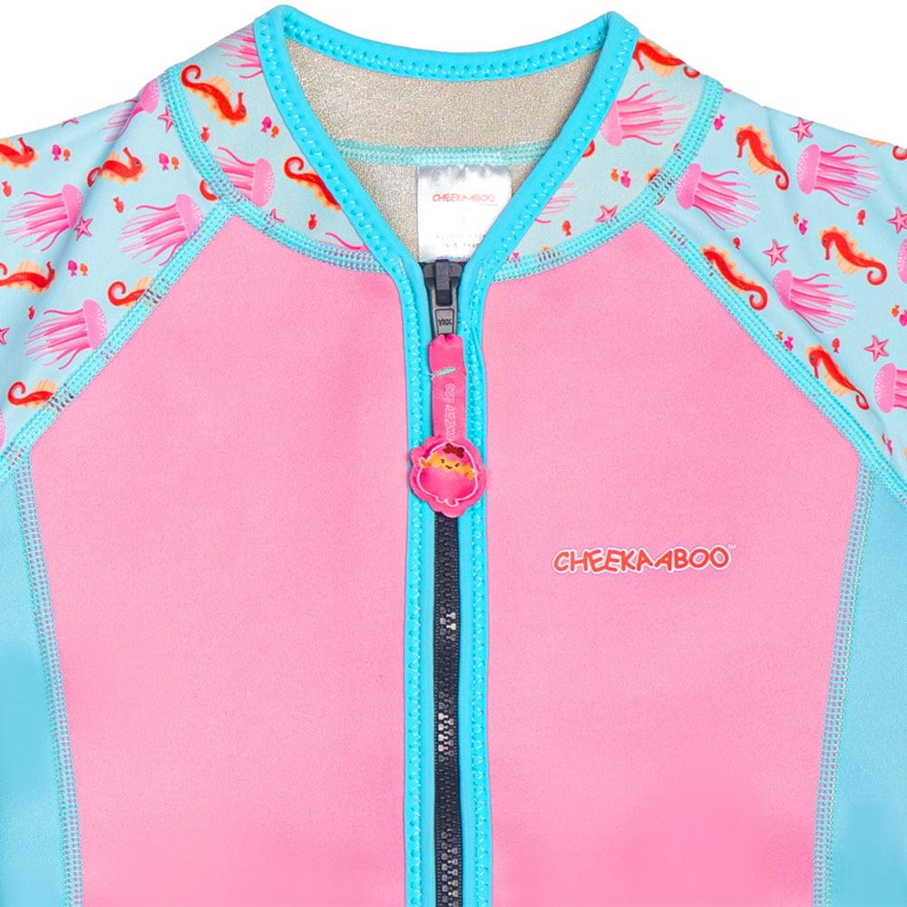 Wobbie Toddler Thermal Bathing Suit UPF50Front Close-Up View of Zipper