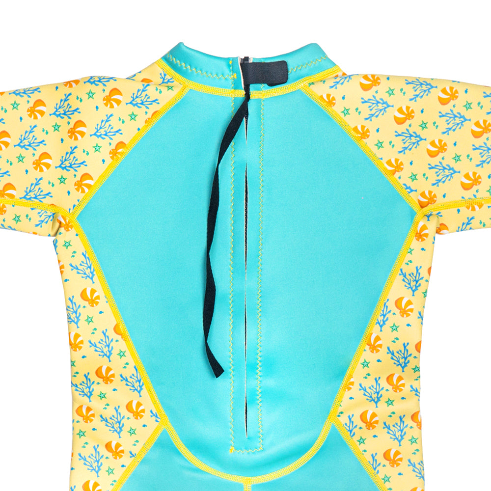 Kiddies Toddler Thermal Swimsuit UPF50+ Green Coral_Back Zipper Close Up