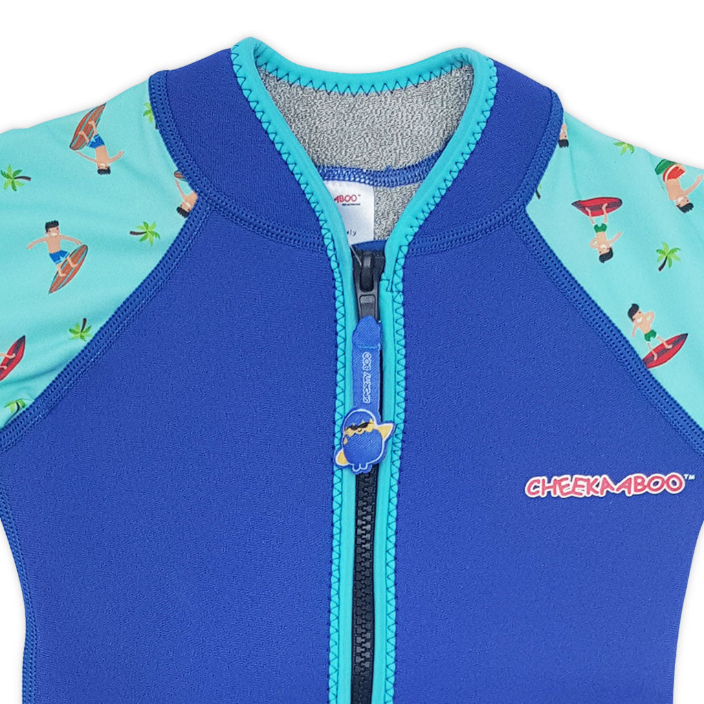Wobbie Toddler Thermal Bathing Suit UPF50+ Navy Blue Surfer_Front Zipper Close Up