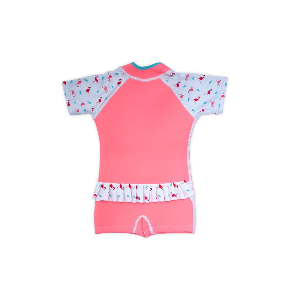 Wobbie Toddler Thermal Swimming Suit UPF50+ Pink Flamingo_Back View