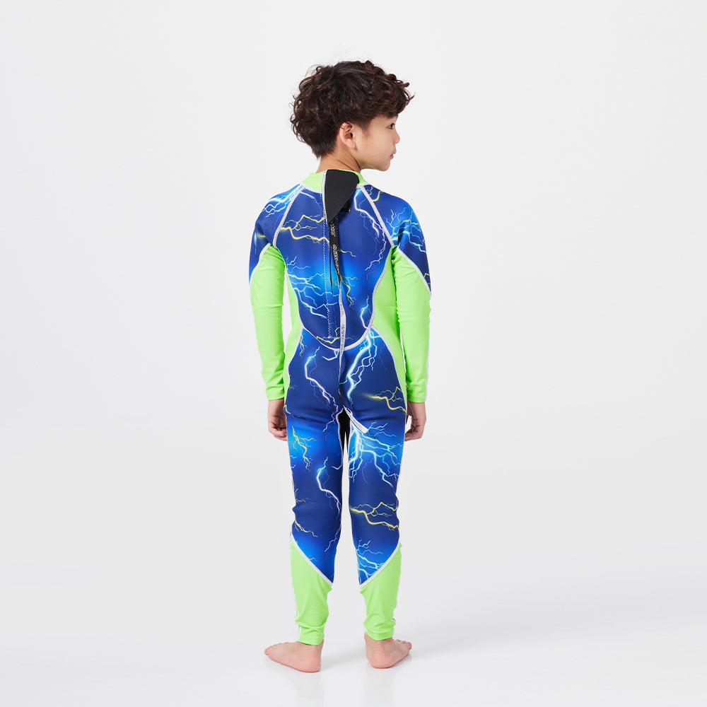 Long Sleeve Sunsafe Toddler Thermal Swimsuit UPF50+ Thunder_Long Sleeved Swimming Costume Back View