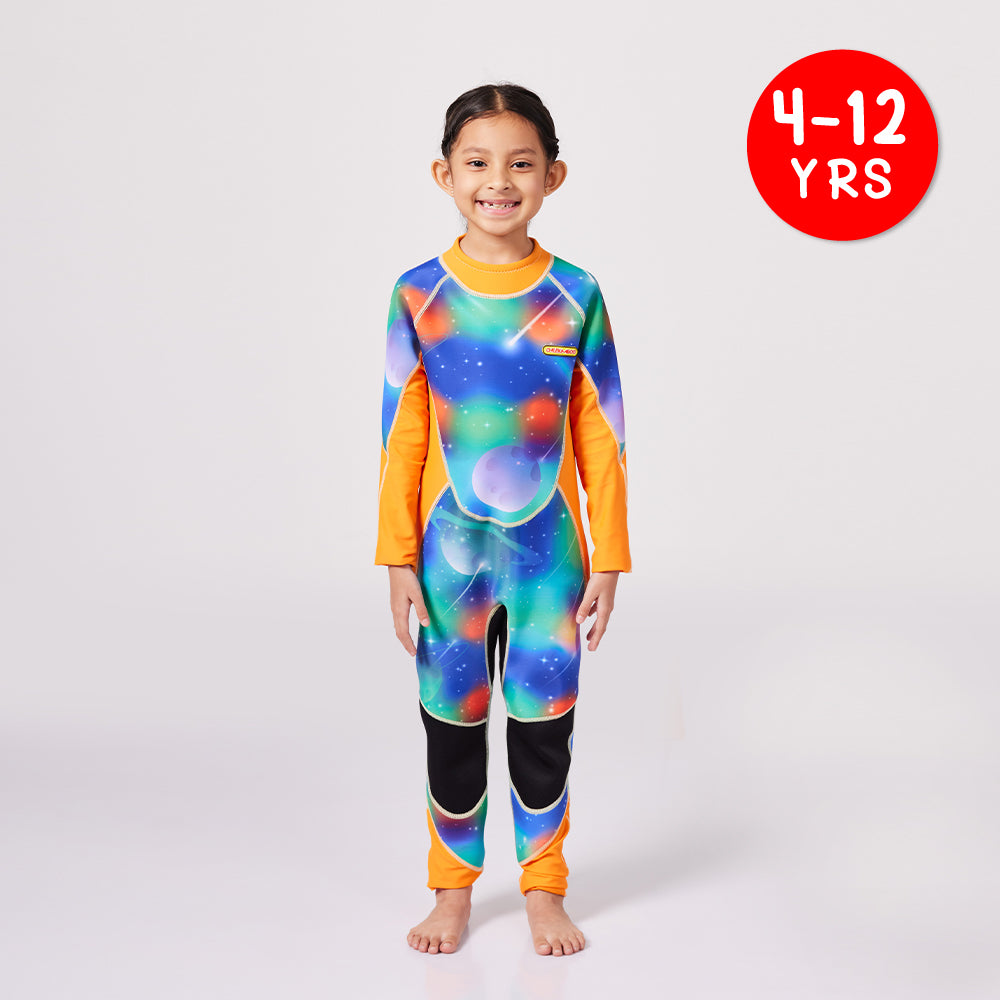 Long Sleeve Sunsafe Toddler Thermal Swimwear UPF50+ Galaxy_Full Coverage One Piece Swimsuit Front View