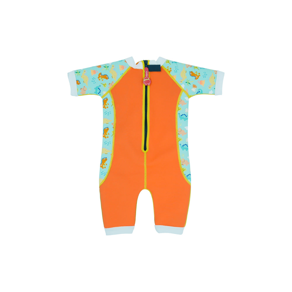 Warmiebabes Baby & Toddler Thermal Swimsuit UPF50+ Orange Dino with Easy-On Zipper for Babies