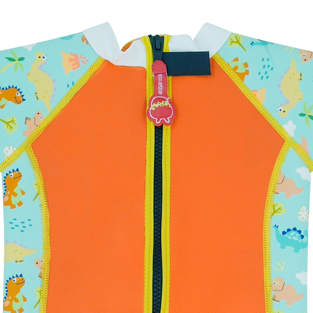 Warmiebabes Baby & Toddler Thermal Swimsuit UPF50+ Orange Dino with Easy-On Zipper for Babies