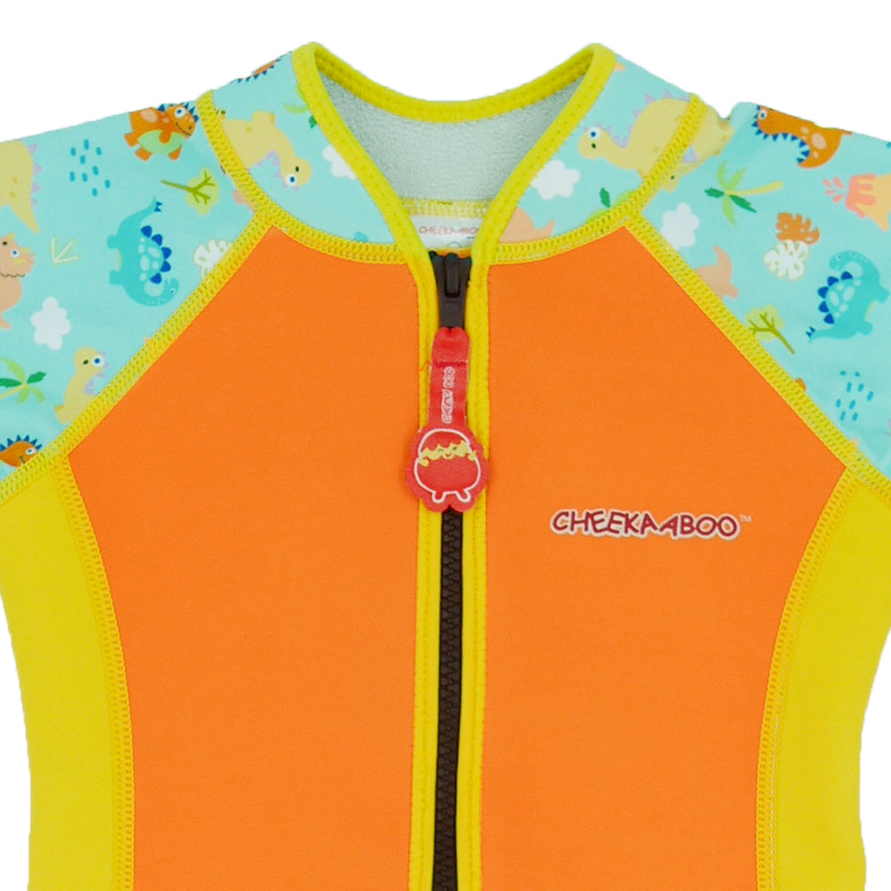 Wobbie Toddler Thermal Swimsuit UPF50+ Orange Dino_Close Up Zipper