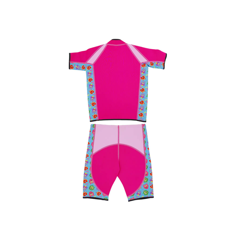 Twinwets Toddler Thermal Swimsuit UPF50+ Pink Monster_Matching Swimwear Back View