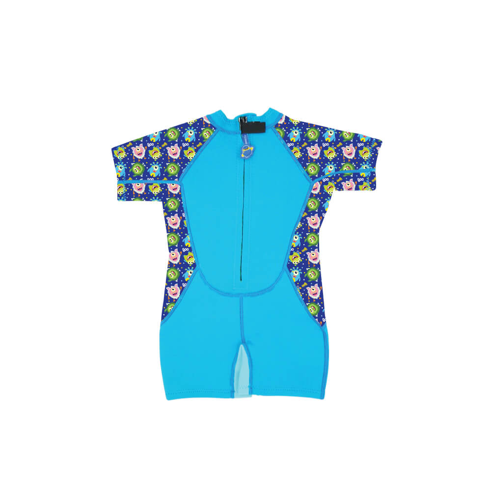 Kiddies Toddler Thermal Swimsuit UPF50+ Blue Monster_Front View