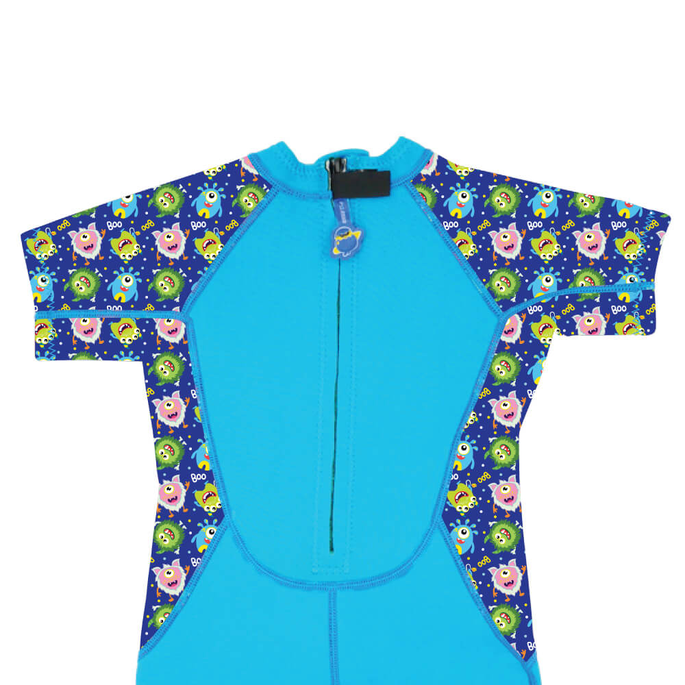 Kiddies Toddler Thermal Swimsuit UPF50+ Blue Monster_Front Zipper