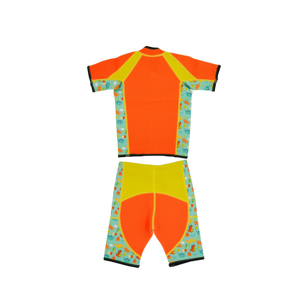 Twinwets Toddler Thermal Swimsuit UPF50+ Orange Dino_Unisex Swimsuit Back View