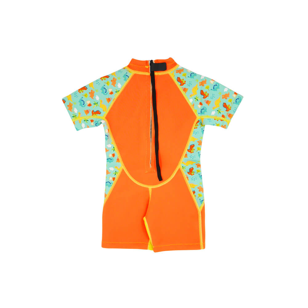 Kiddies Toddler Thermal Bathing Suit UPF50+ Orange Dino_Dinosaur Swimsuit Back View