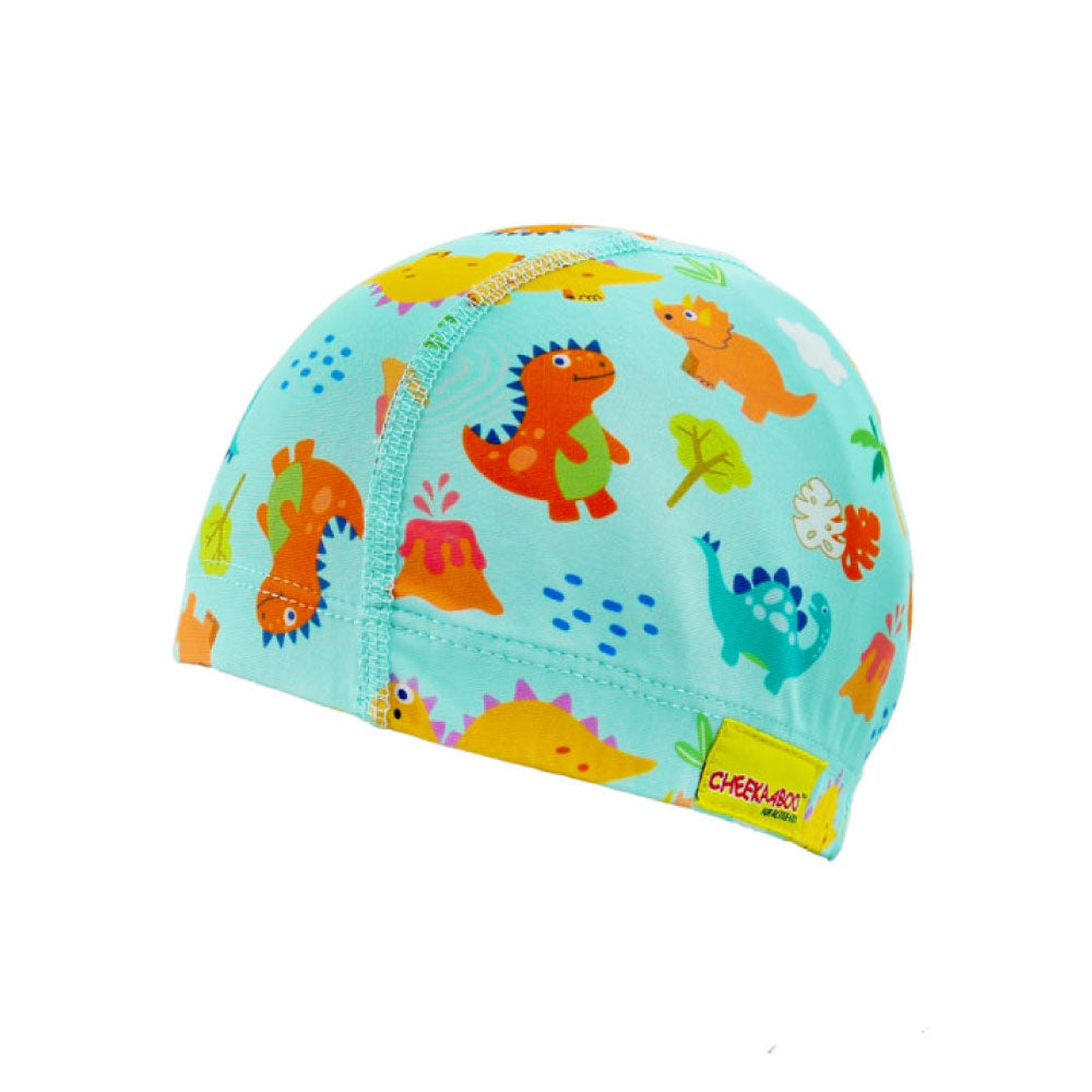 Soft Protective Toddler Swim Cap in Orange Dino