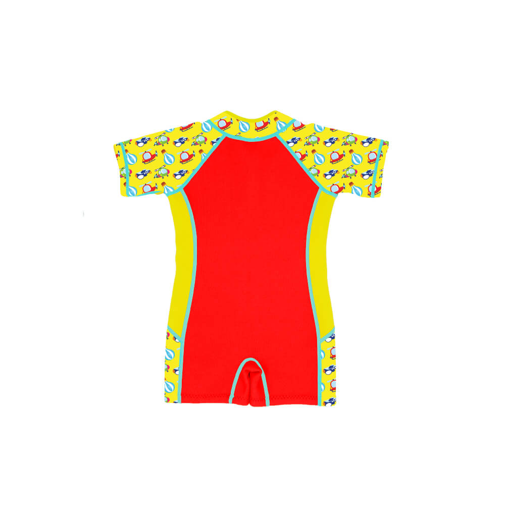 Wobbie Toddler Thermal Swimsuit UPF50+ Red Sky Transportation_Back View