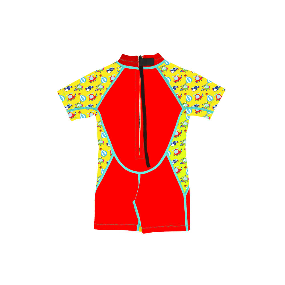Kiddies Toddler Thermal Swimsuit UPF50+ Red Sky Transport_High Neck Swimwear Back View