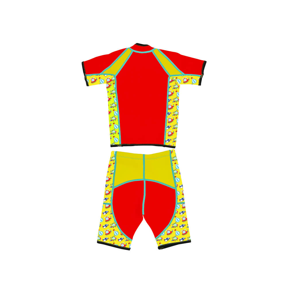 Twinwets Toddler Thermal Swimming Suit UPF50+ Red Sky Transportation_Red Two Piece Bathing Suit Back View