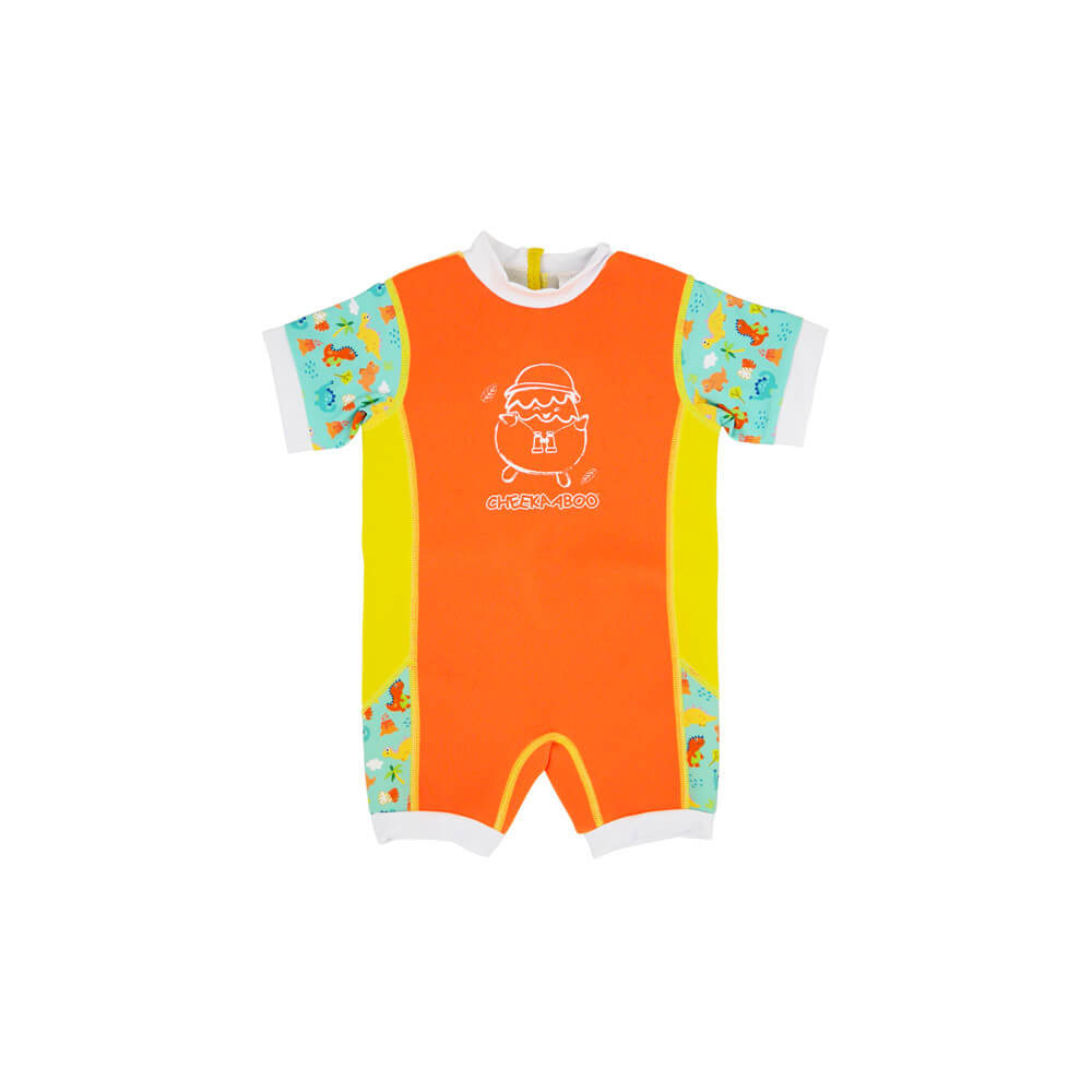 Chittybabes Baby Thermal Swimsuit UPF50+ Orange Dino_Short Sleeve Swimming Suit