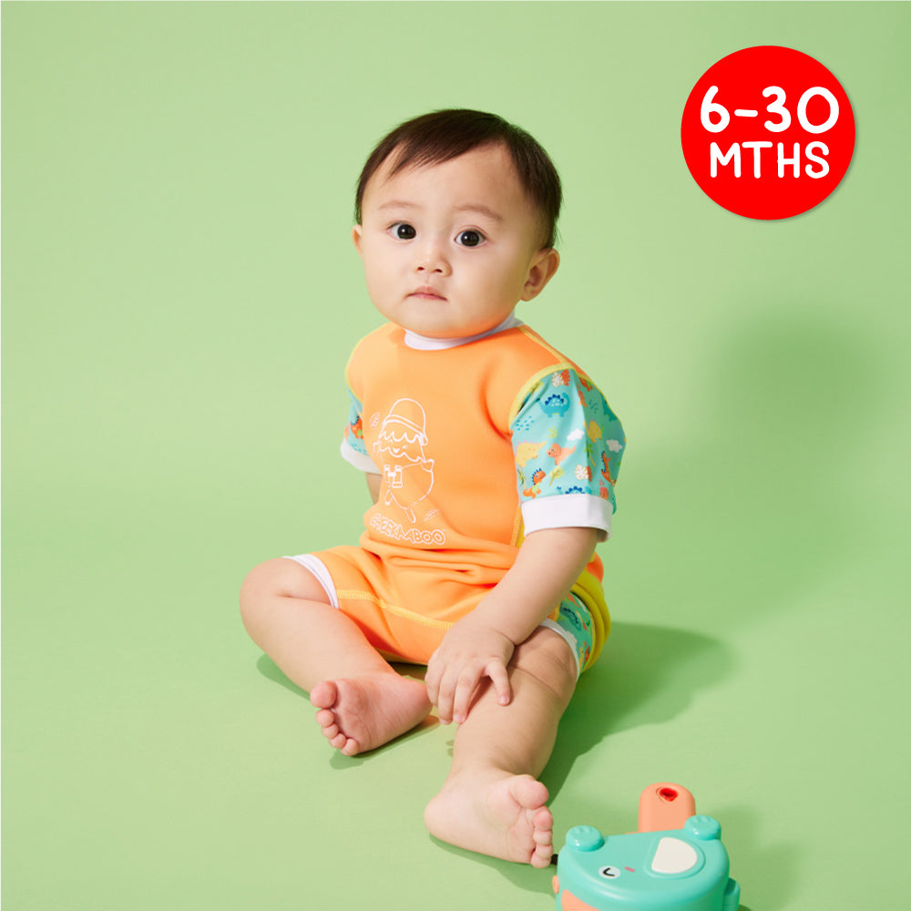 Chittybabes Baby Thermal Swimsuit UPF50+ Orange Dino_Short Sleeve Swimming Suit