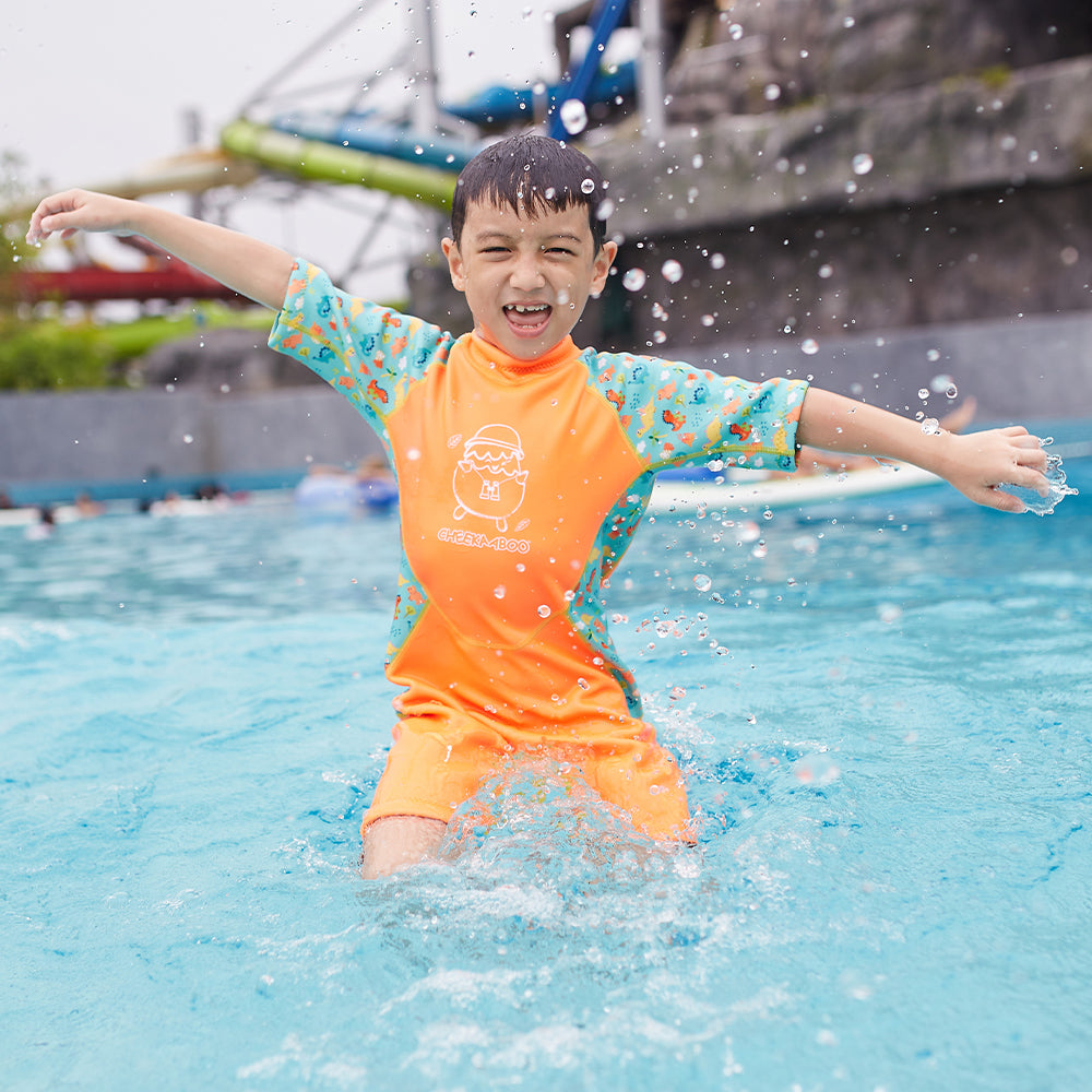 Kiddies Toddler Thermal Swimsuit UPF50+ Orange Dino