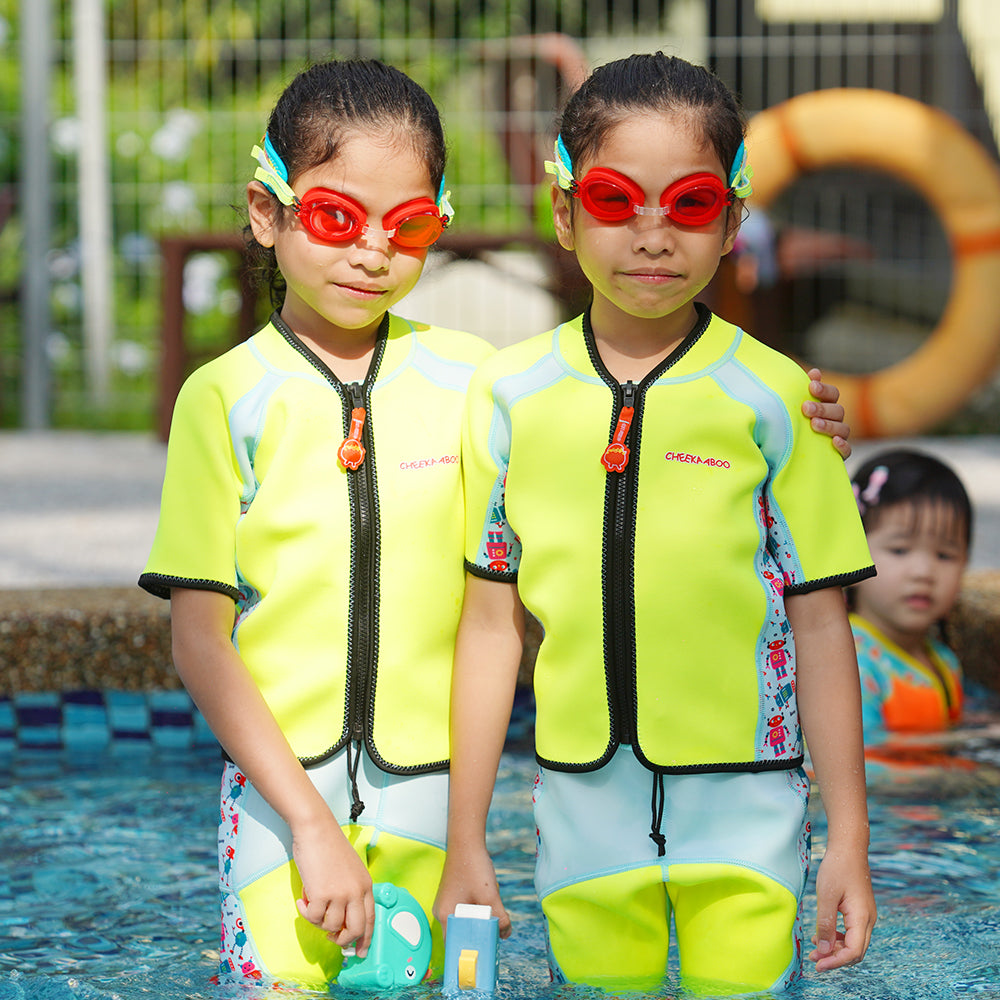 Twinwets Toddler Thermal Swimsuit UPF50+ Green Robot