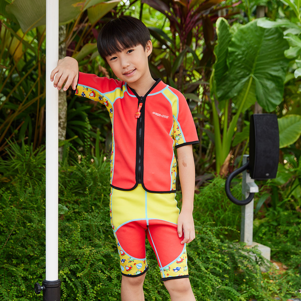 Twinwets Toddler Thermal Swimsuit UPF50+ Red Sky Transportation
