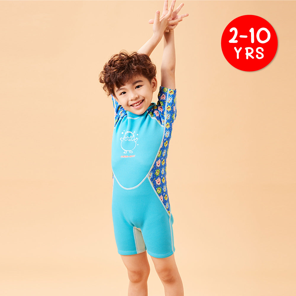 Kiddies Toddler Thermal Swimsuit UPF50+ Blue Monster_High Collar Swimsuit