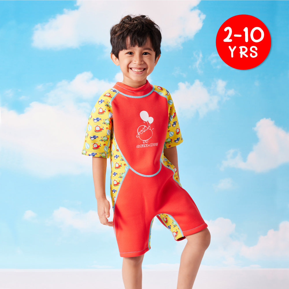 Kiddies Toddler Thermal Swimsuit UPF50+ Red Sky Transport_High Neck Swimwear