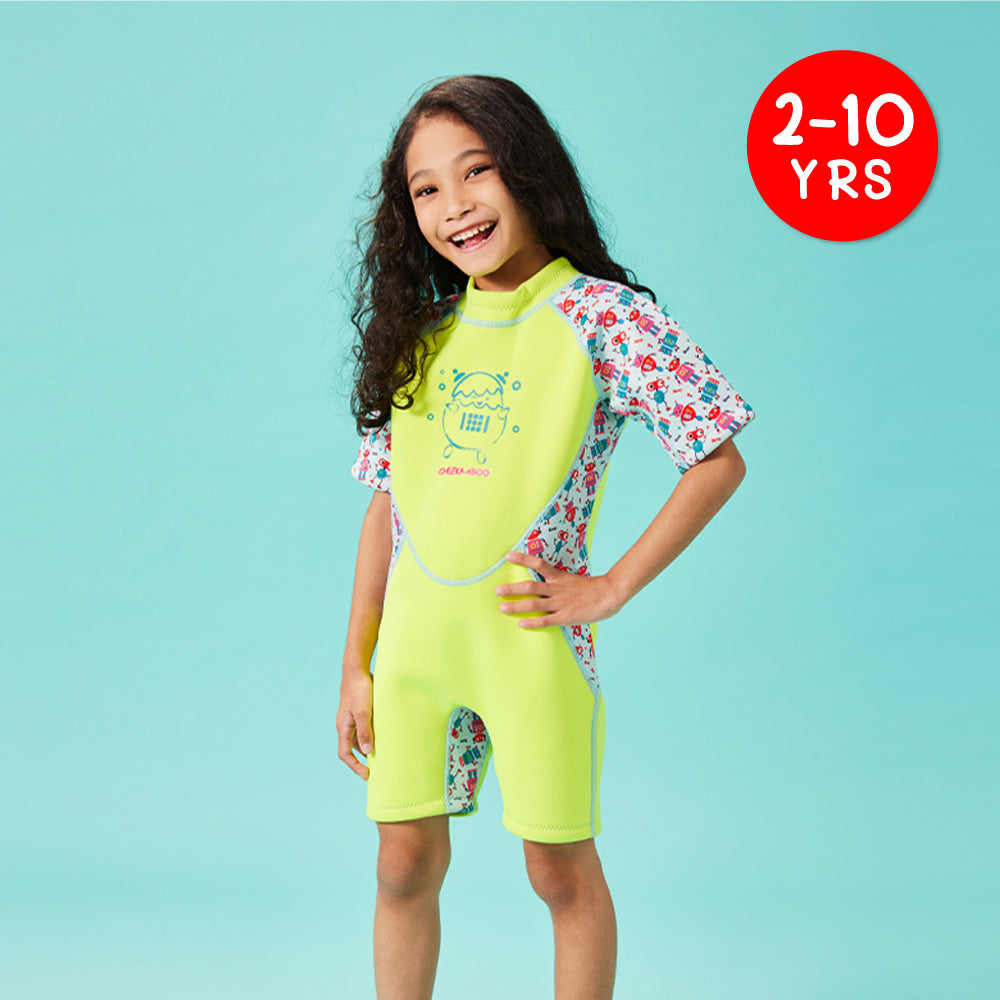 Kiddies Toddler Thermal Swimsuit UPF50+ Green Robot_Comfy Swimwear