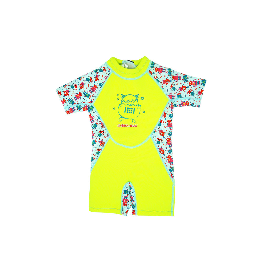 Kiddies Toddler Thermal Swimsuit UPF50+ Green Robot_Comfy Swimwear