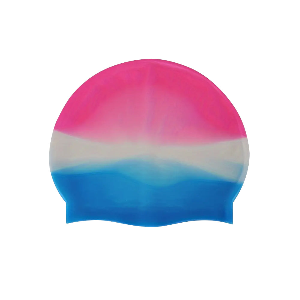 Silicone Swim Cap to Keep Hair Dry in Pink Blue Design