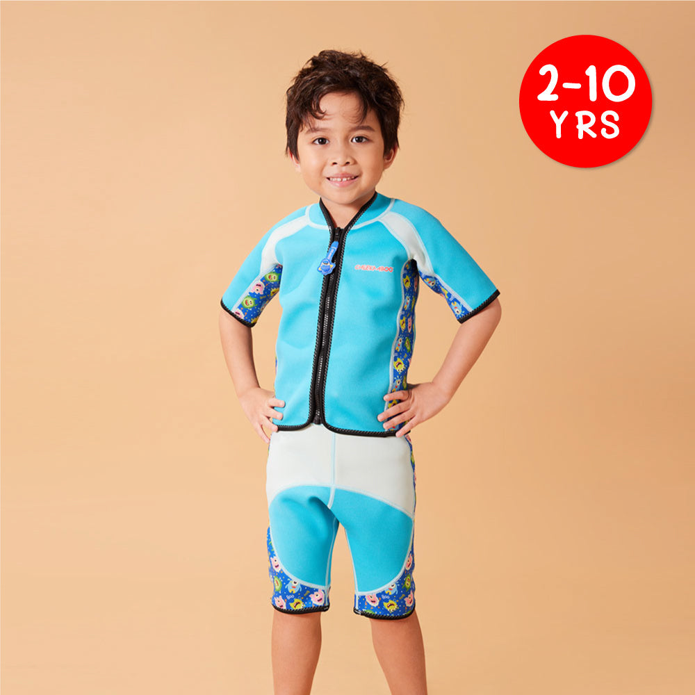 Twinwets Toddler Thermal Bathing Suit UPF50+ Blue Monster_Front View